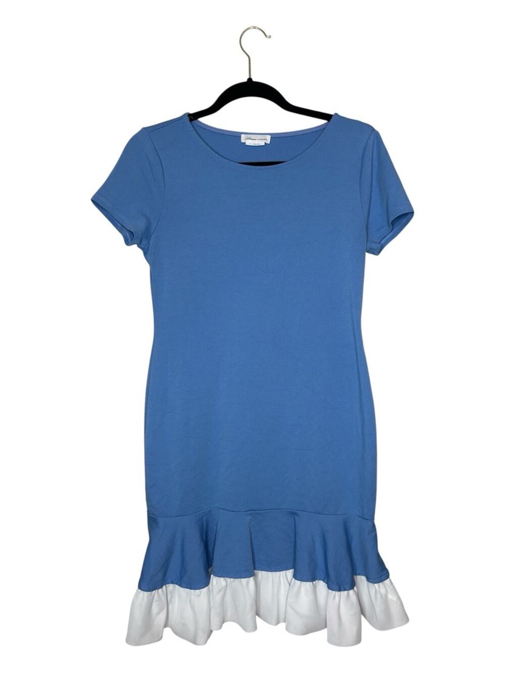 Lovers + Friends blue round collar dress white ruffle short sleeves size medium